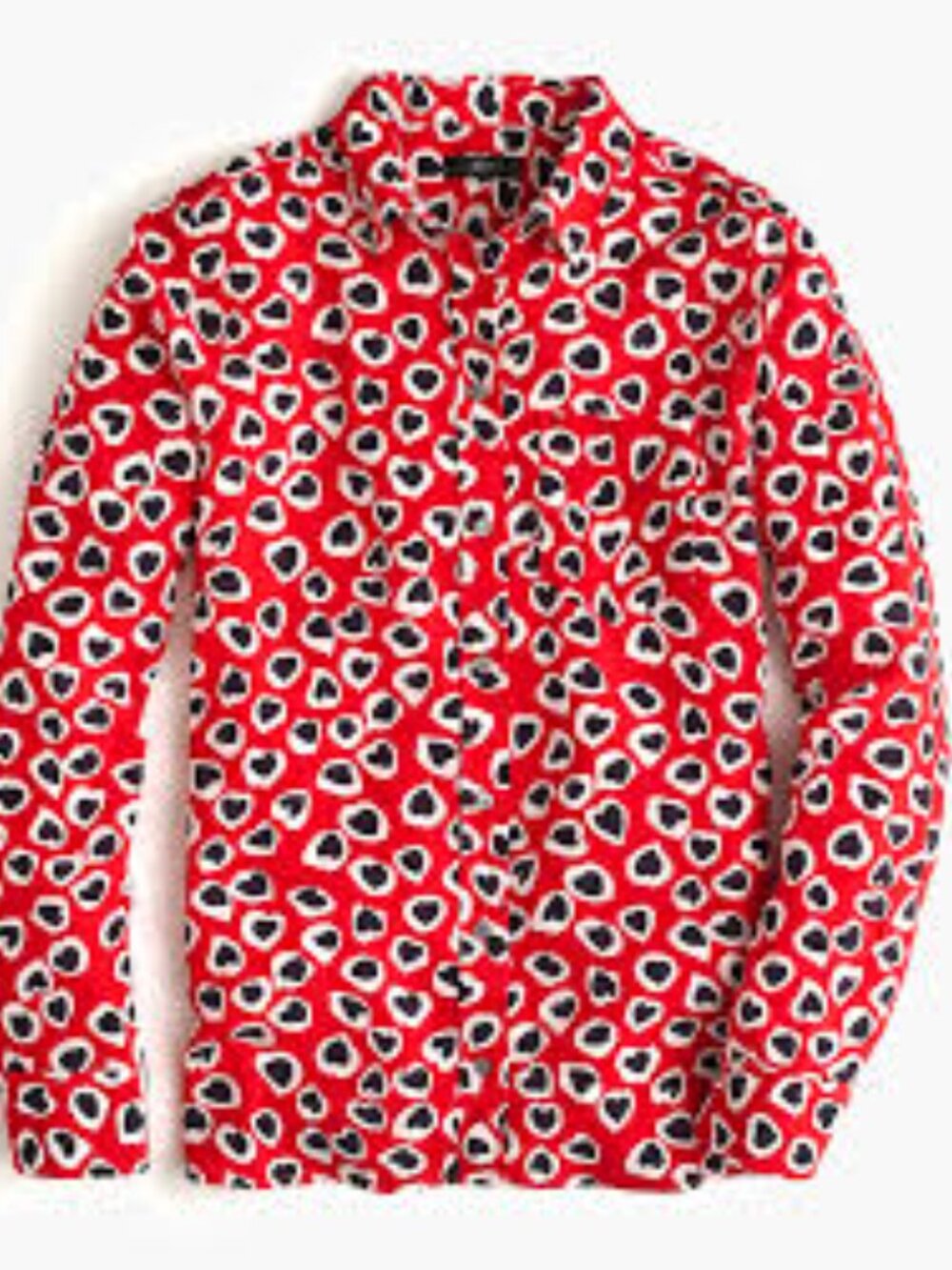 J.Crew 100% Silk Heart Print Button Down Shirt Red Navy Blue Long Sleeve Top Sz8